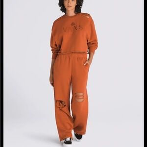 Vans Women's Rust Orange Distressed Wide-Leg Track Pants and Sweater Set